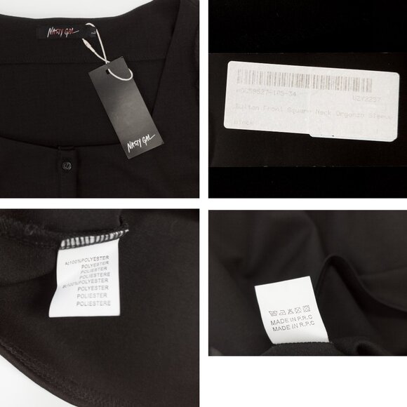 Cropped Organza Puff Sleeve Blouse Black Square Neck Button Front M L Nasty Gal - Picture 7 of 9